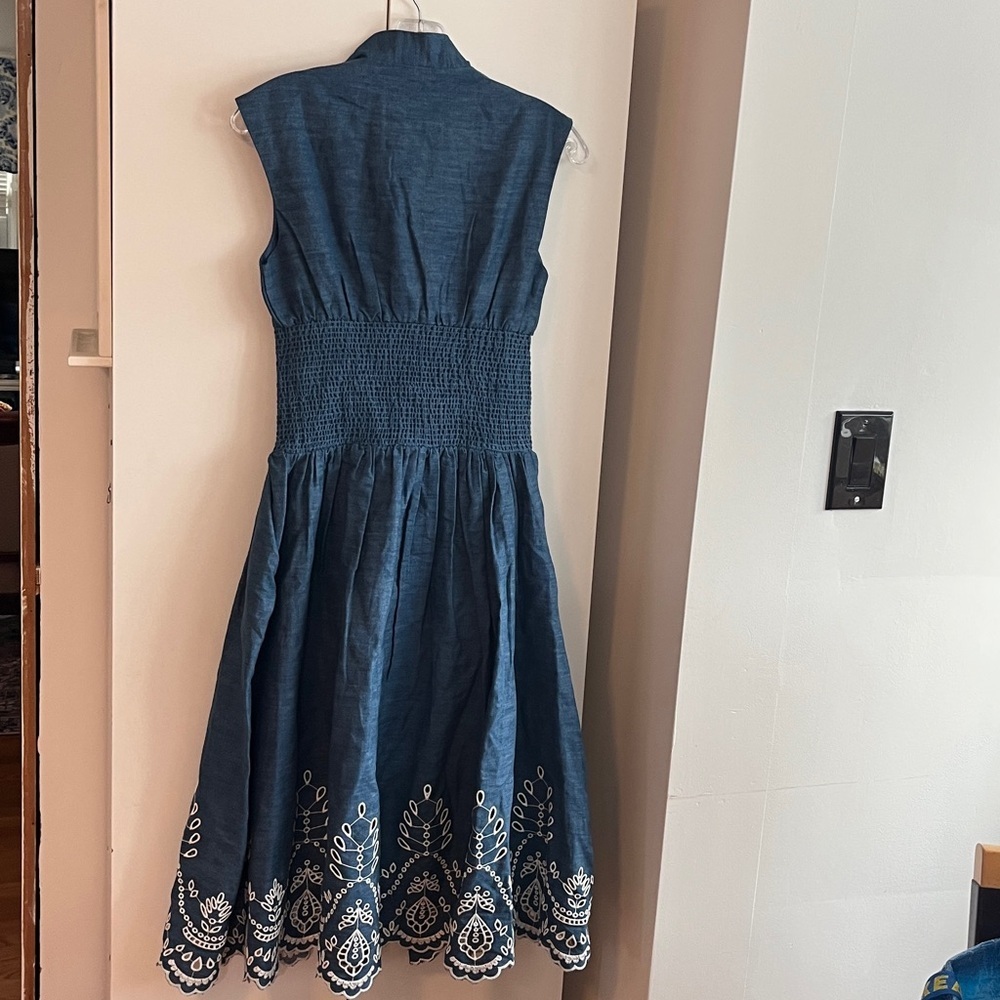 Anthropologie The Tommie Denim Chambray Zip Front Eyelet Trim Dress Blue XSP NWT - Picture 13 of 14
